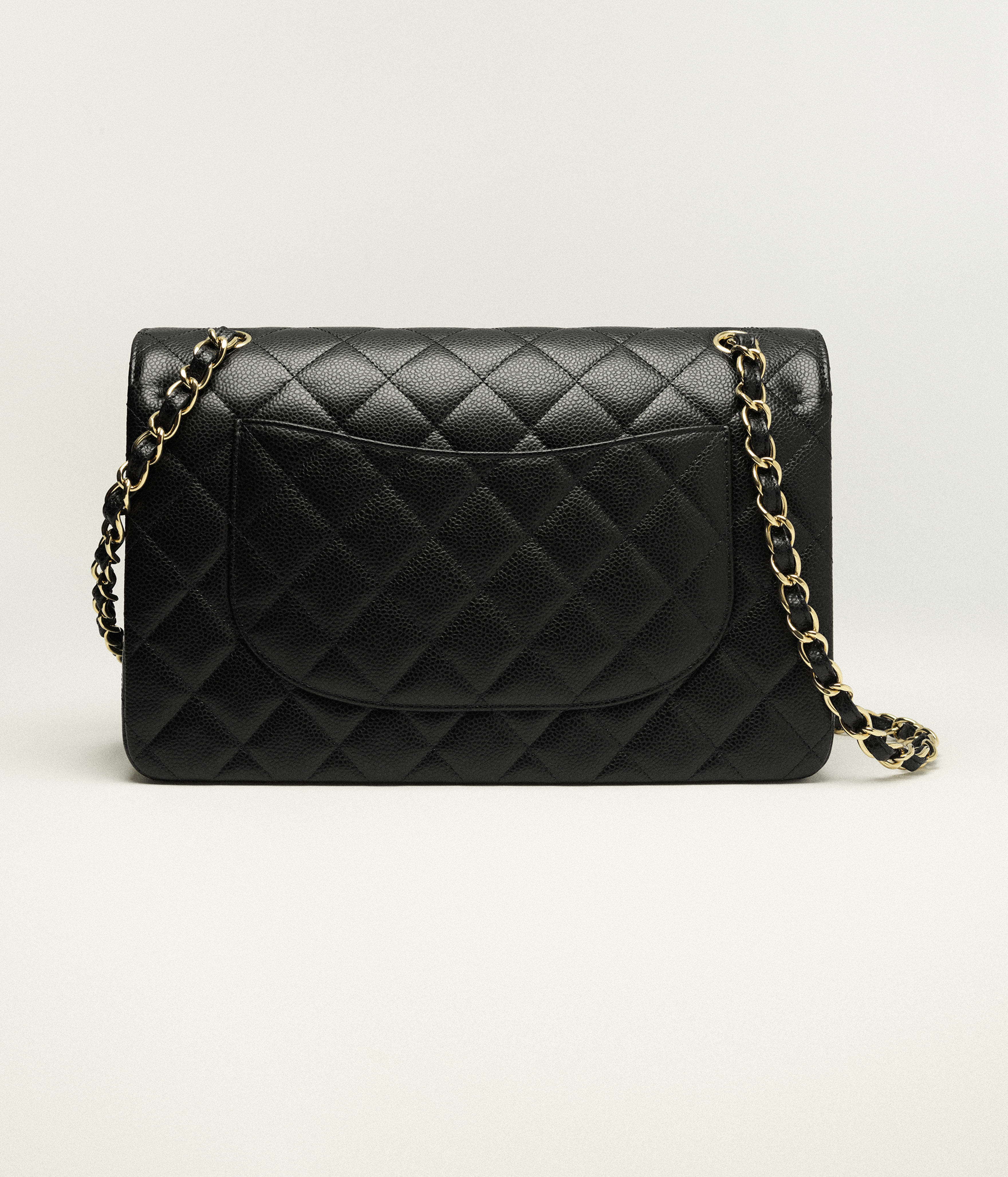 Grosse klassische Tasche - Schwarz - Genarbtes Kalbsleder & goldfarbenes Metall - Ansicht Artistique 4